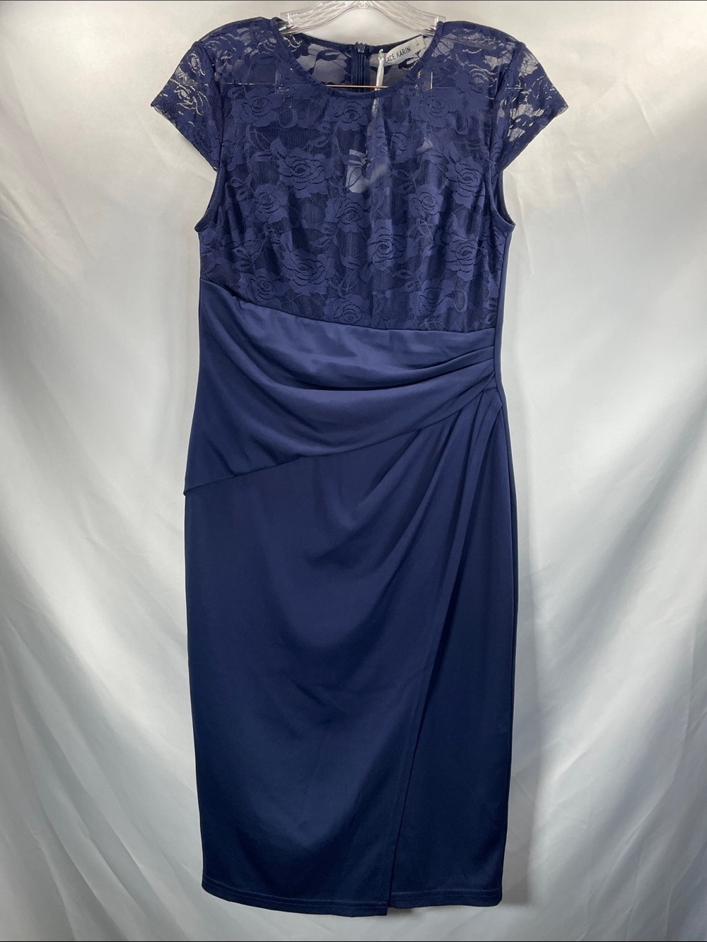 Grace Karin Navy Lace Ruched Midi Sheath Cocktail Dress – NWT – Size Small